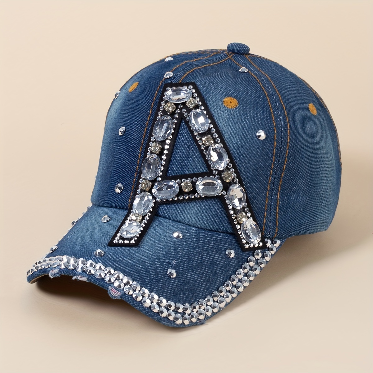 Denim Washed Baseball Cap Butterfly Feather Patch Distressed Casual Dad Hats