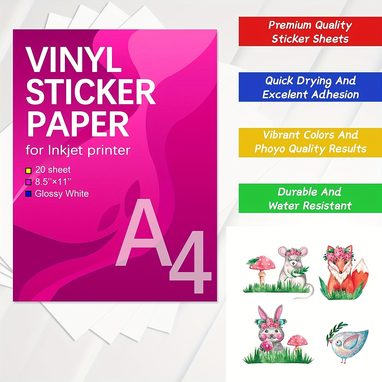 10 Sheets A4 Clear/Transparent Vinyl Glossy Self Adhesive Sticker Quality  Laser Printable : : Home & Kitchen