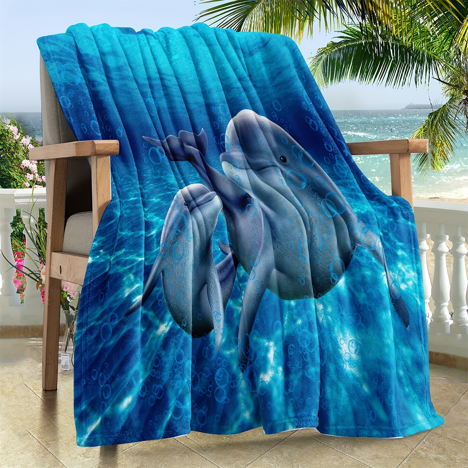 Dolphin Print Throw Blanket Blue Soft Warm Flannel Blanket - Temu