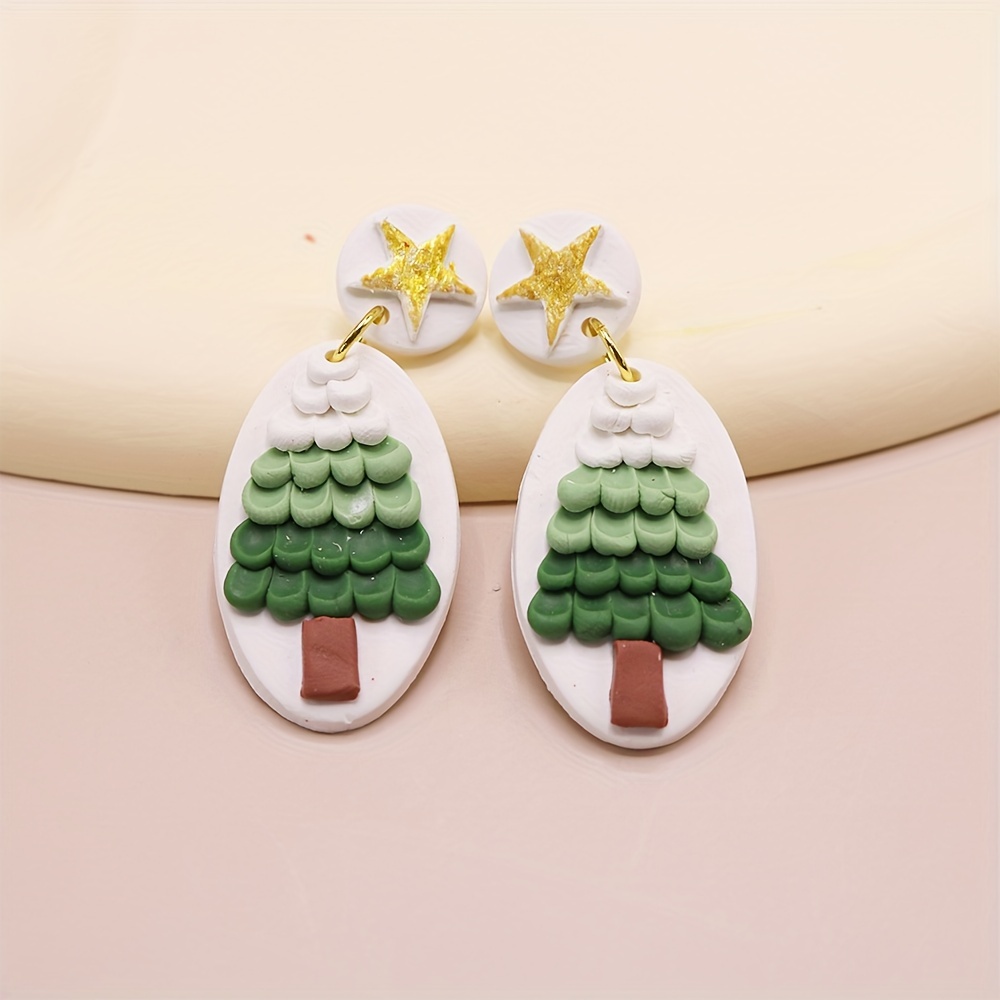 Soft Polymer Clay Christmas Tree Design Dangle Earrings With - Temu