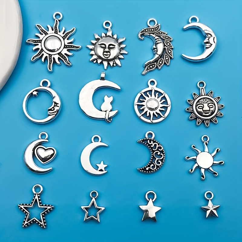 Zinc Alloy Antique Silver Moon Star Shape Charms, DIY Jewelry Making Set