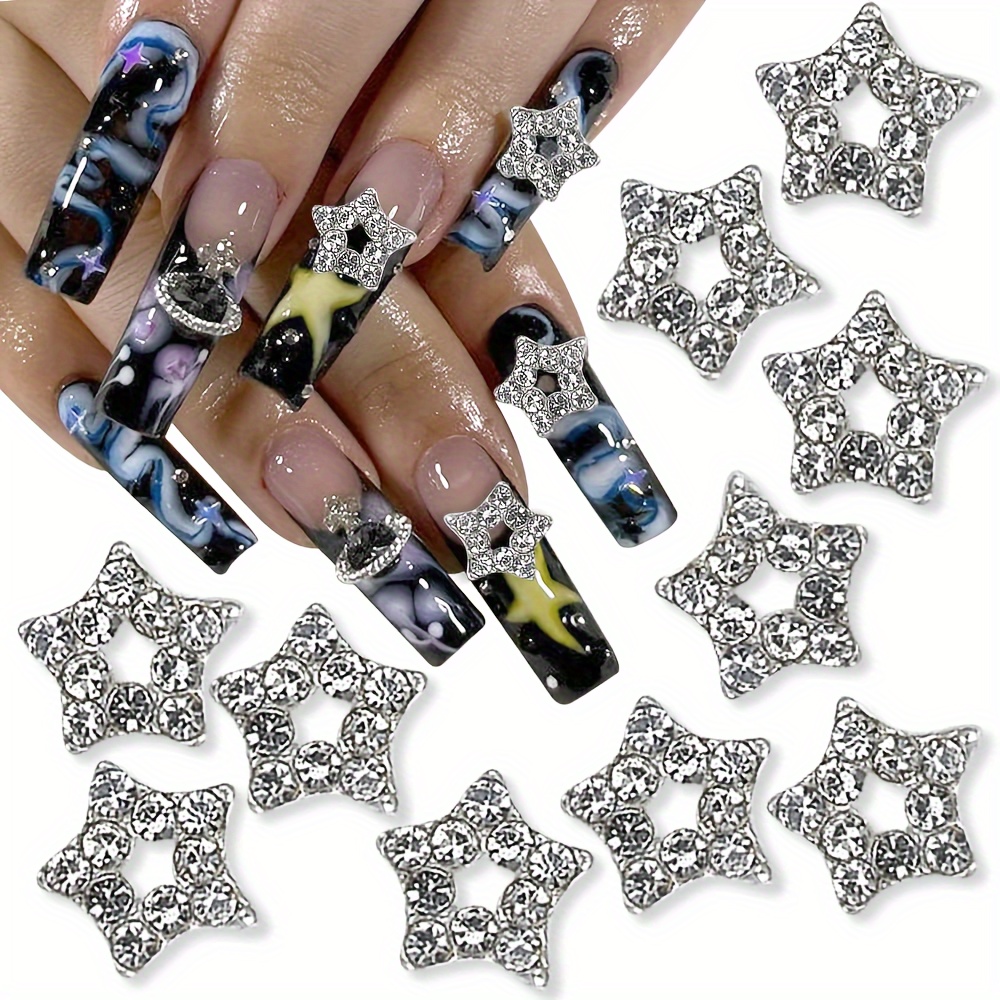 15Pcs Alloy Star Nail Charms Rhinestones for Nails 3D Stars Nail Art Charms  Silver Star Nail Gems with Nail Rhinestones Designs Nail Jewelry for