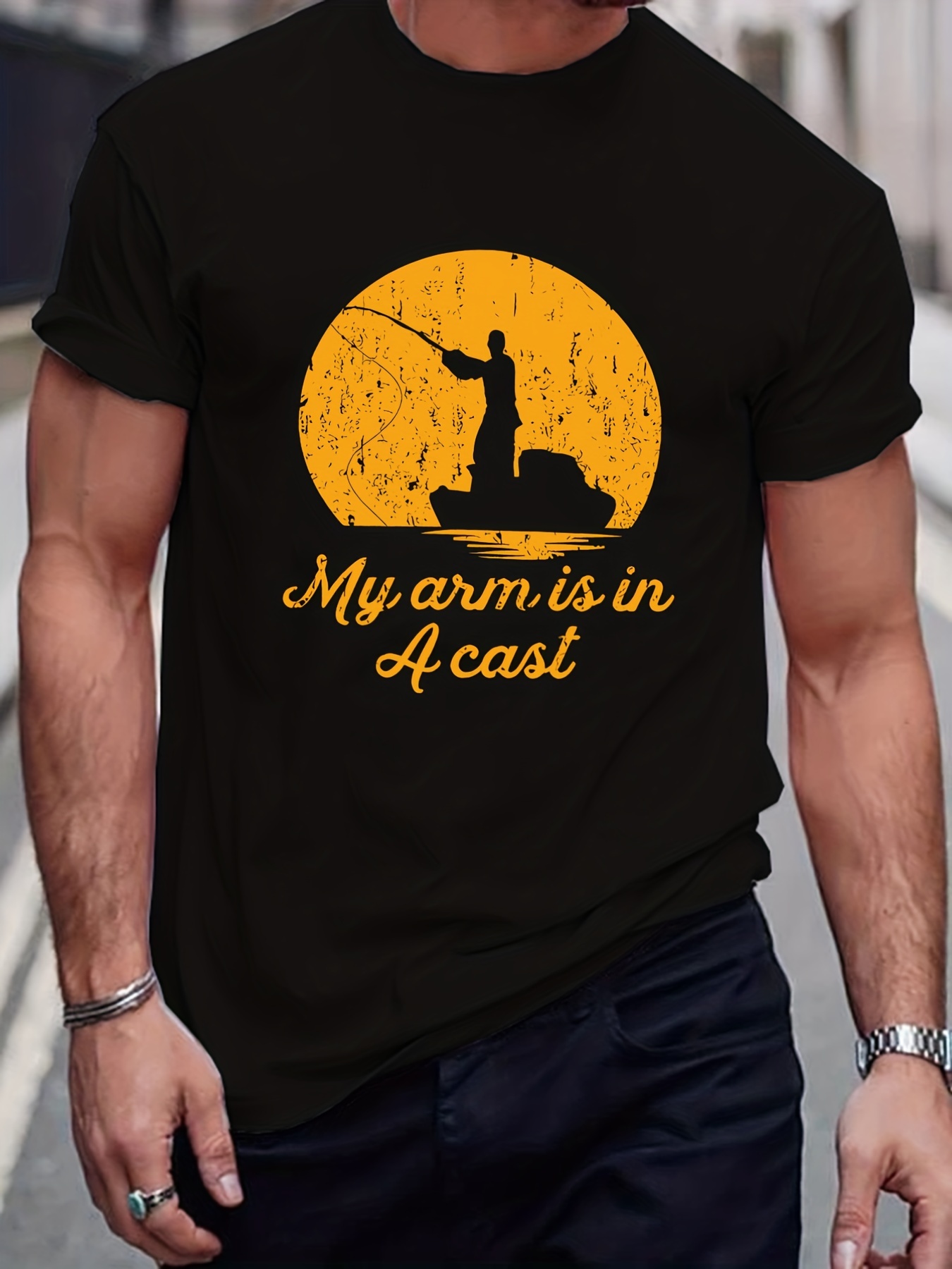 Fishing Man Slogan Pattern Print Men's T shirt Graphic Tee - Temu