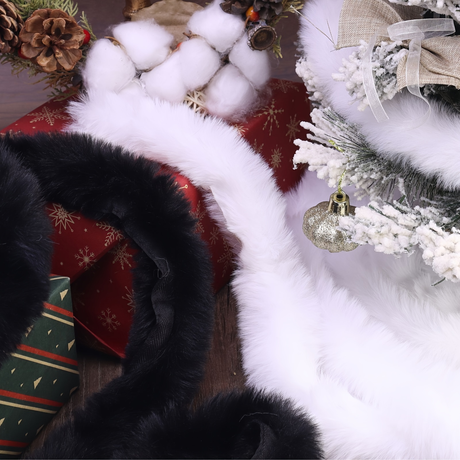 Christmas White Faux Fur Trim 3 Rolls 6 Yards Faux Fur Fabric Fluffy Ribbon  Trim Furry Stripe Fake Craft Fur Trim Ribbon for DIY Craft Costume Boots