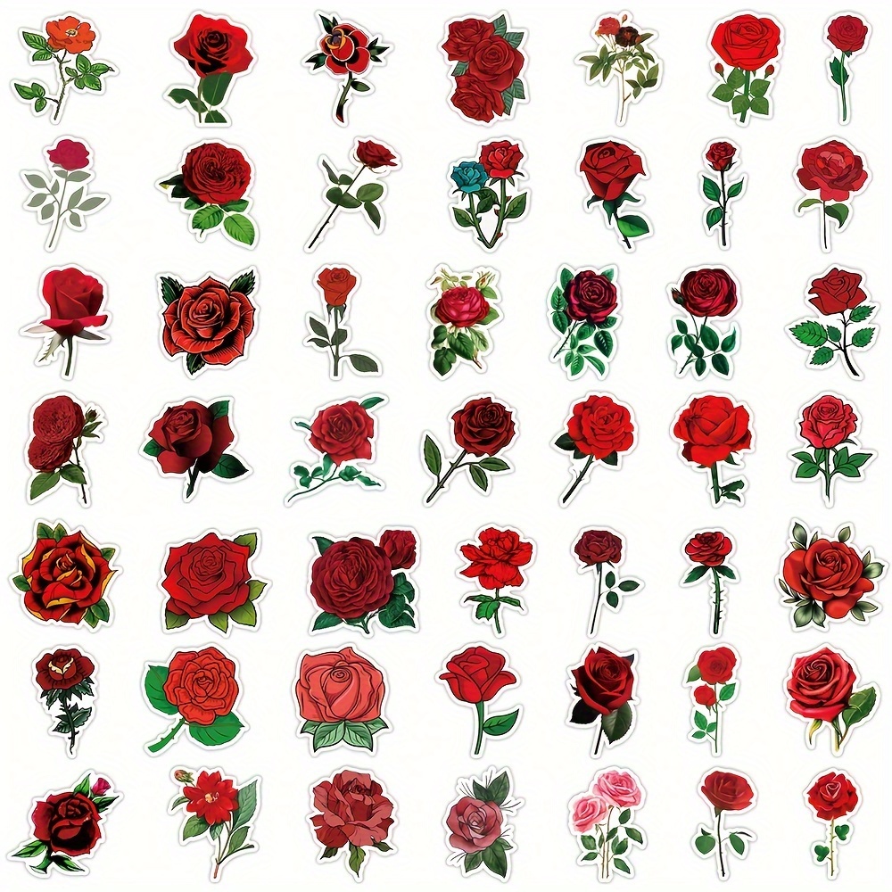 Red Rose Flower Stickers Floral Decals Waterproof Butterfly - Temu