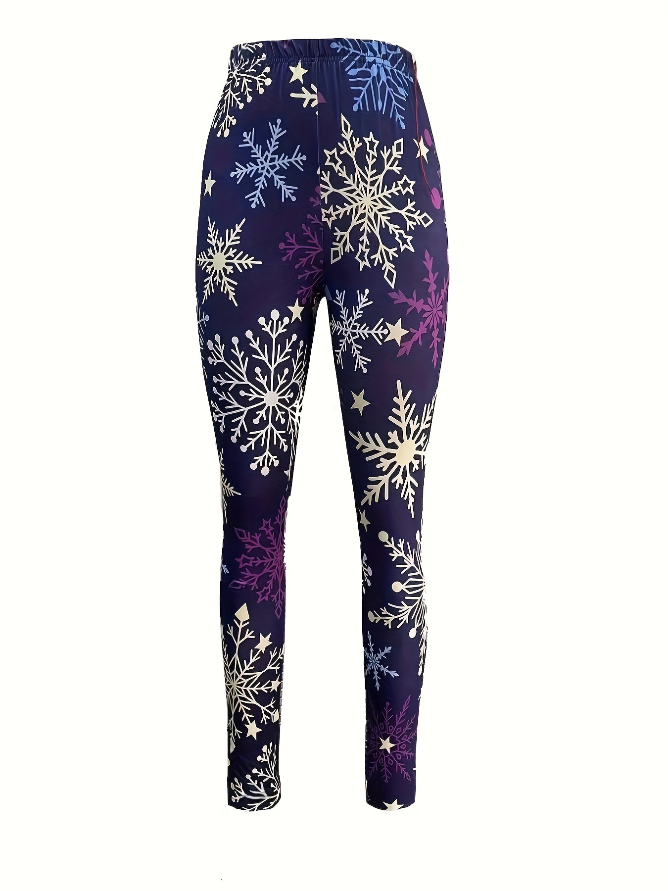 Christmas Snowflake Print Skinny Leggings Casual Elastic - Temu