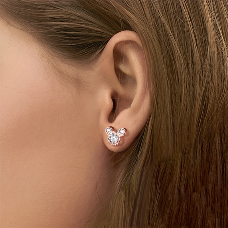 S925 Silver Cute Cartoon Hollow Mickey Head Stud Earrings Simple Exquisite  Full Of Zircon Delicate Gifts For Women Girls - Temu