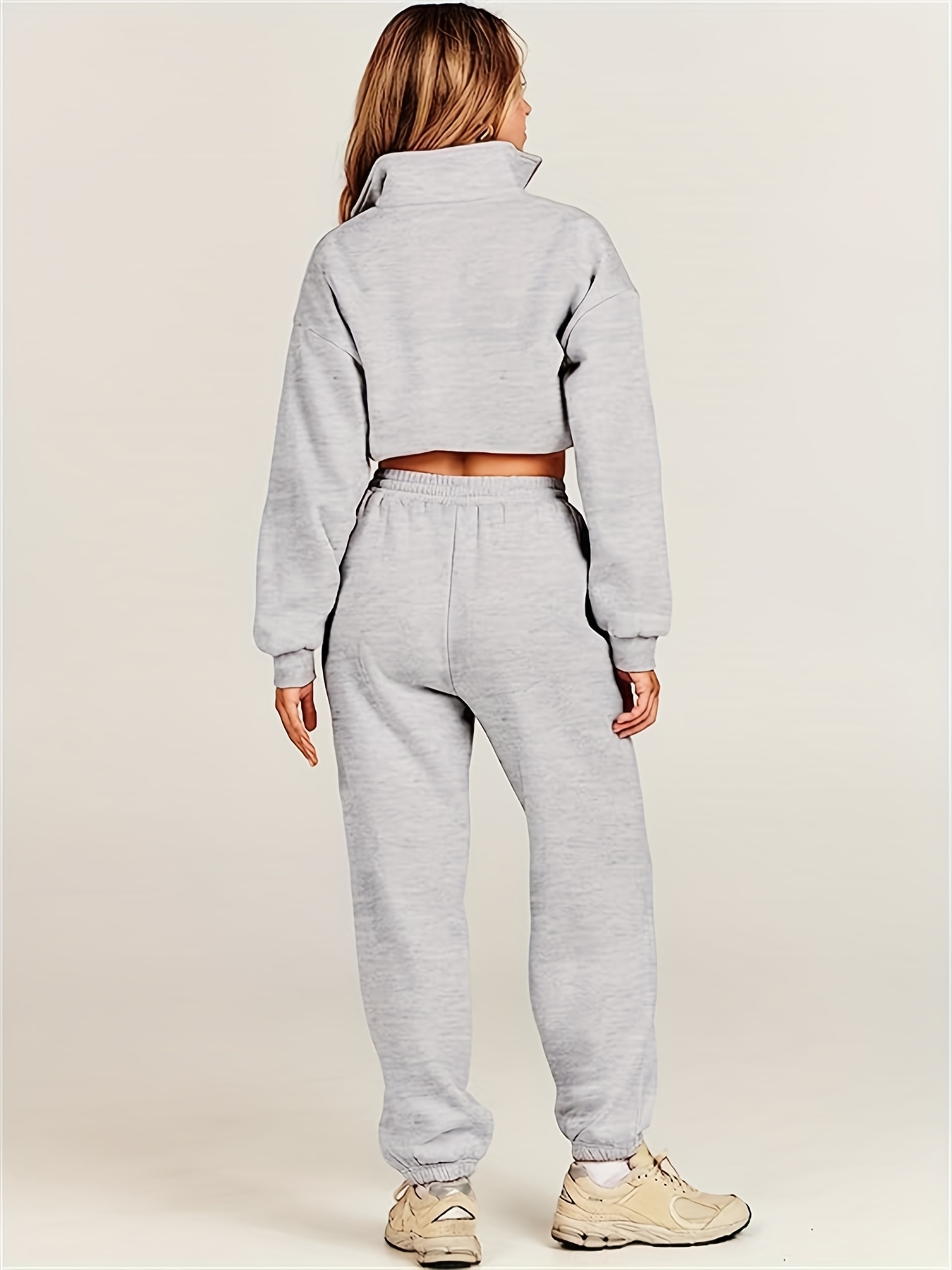 JDEFEG Cotton Sweatsuits Womens Autumn and Winter Loose Top Solid