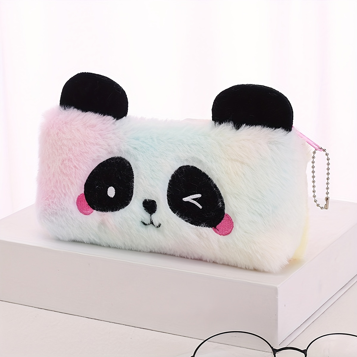Colorful Plush Panda Pencil Case Bag Storage Pouch With Zipper