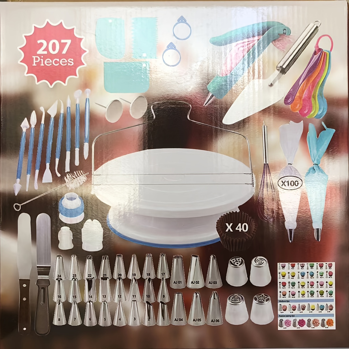 GENERICO Kit Decoración Para Reposteria 236pcs En Maleta 3 Niveles