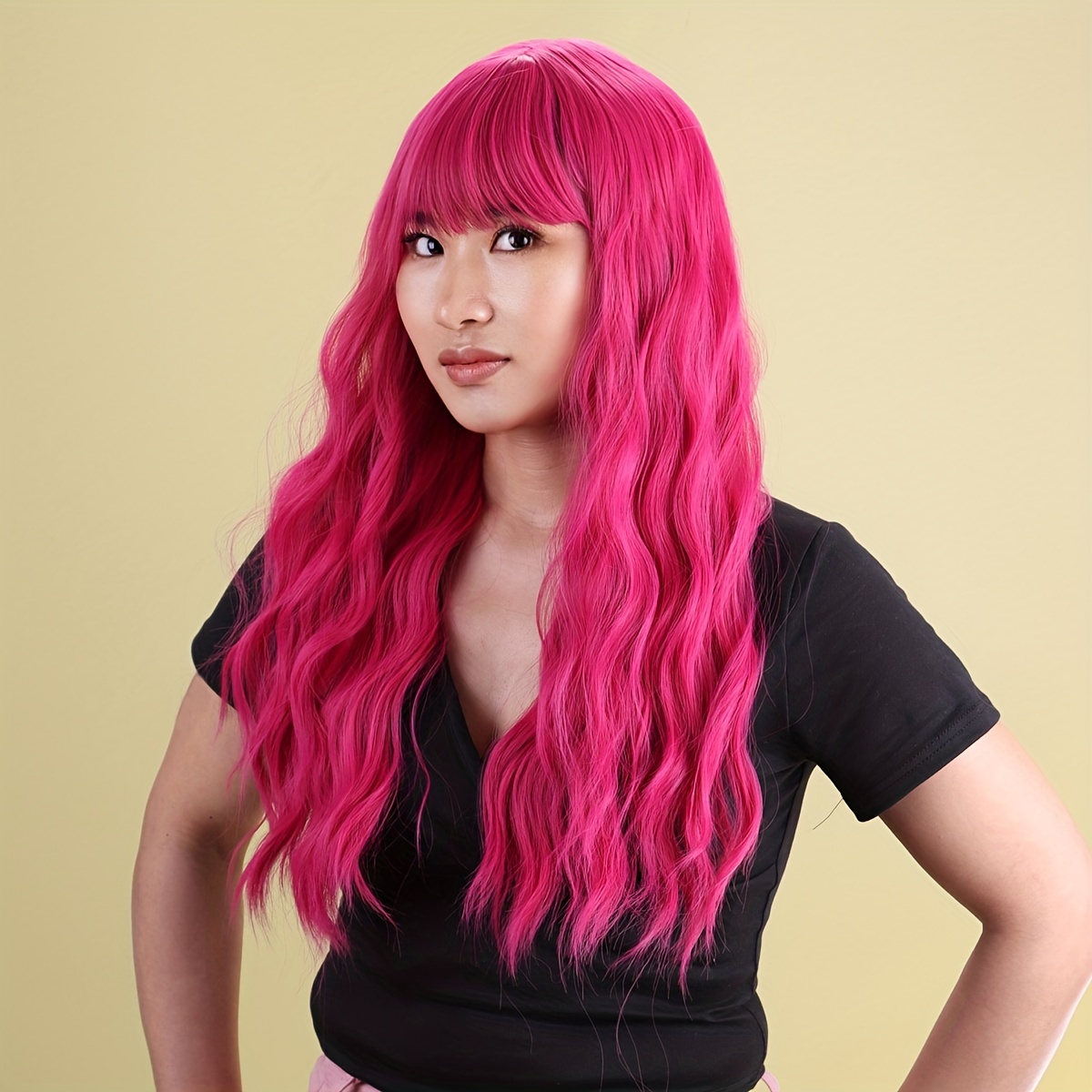 Long Body Wave Curly Synthetic Wig With Bangs For Women