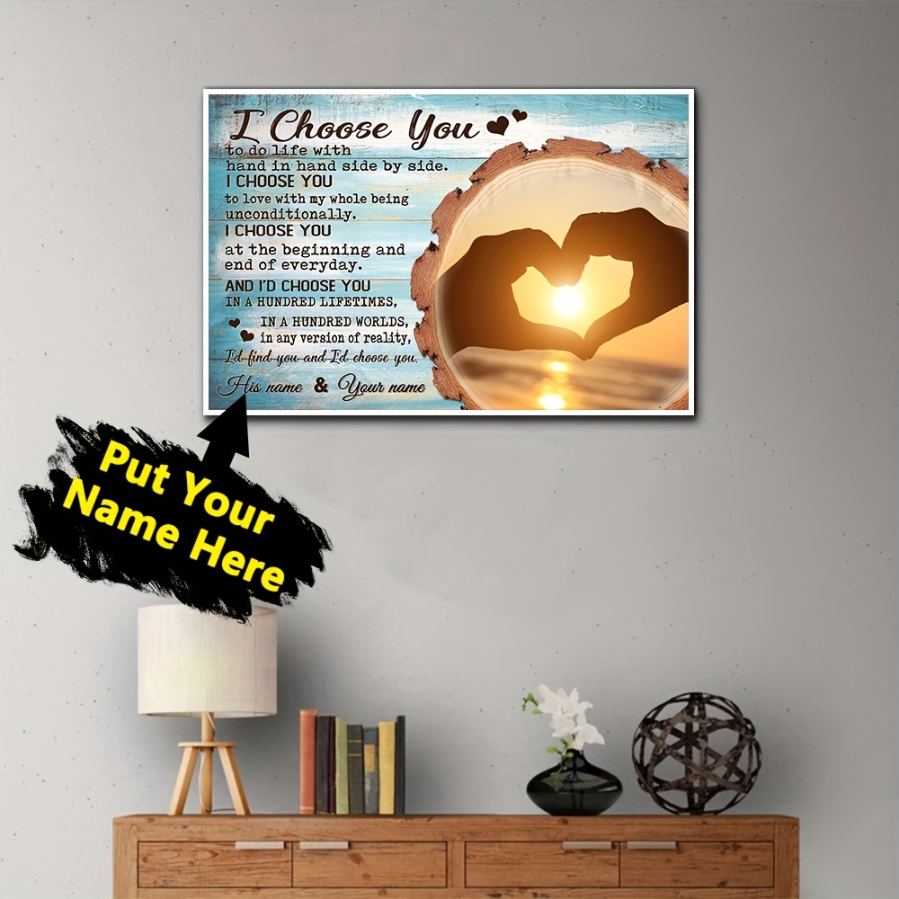 1 póster con nombre personalizado, póster personalizado en lienzo con  diseño de amor para decoración del hogar, impresiones en lienzo  conmemorativas e