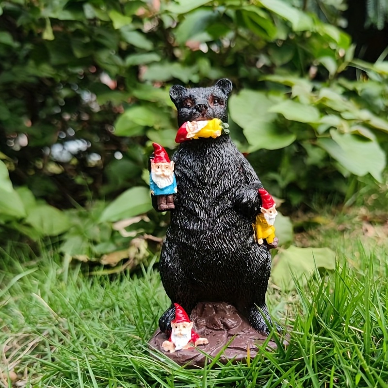 1pc Statua Gnomo Da Giardino, Orso Nero Che Mangia Nani Statua Divertente,  Ornamenti In Resina Creativa Per Interni Esterni Giardino Prato Patio Terra