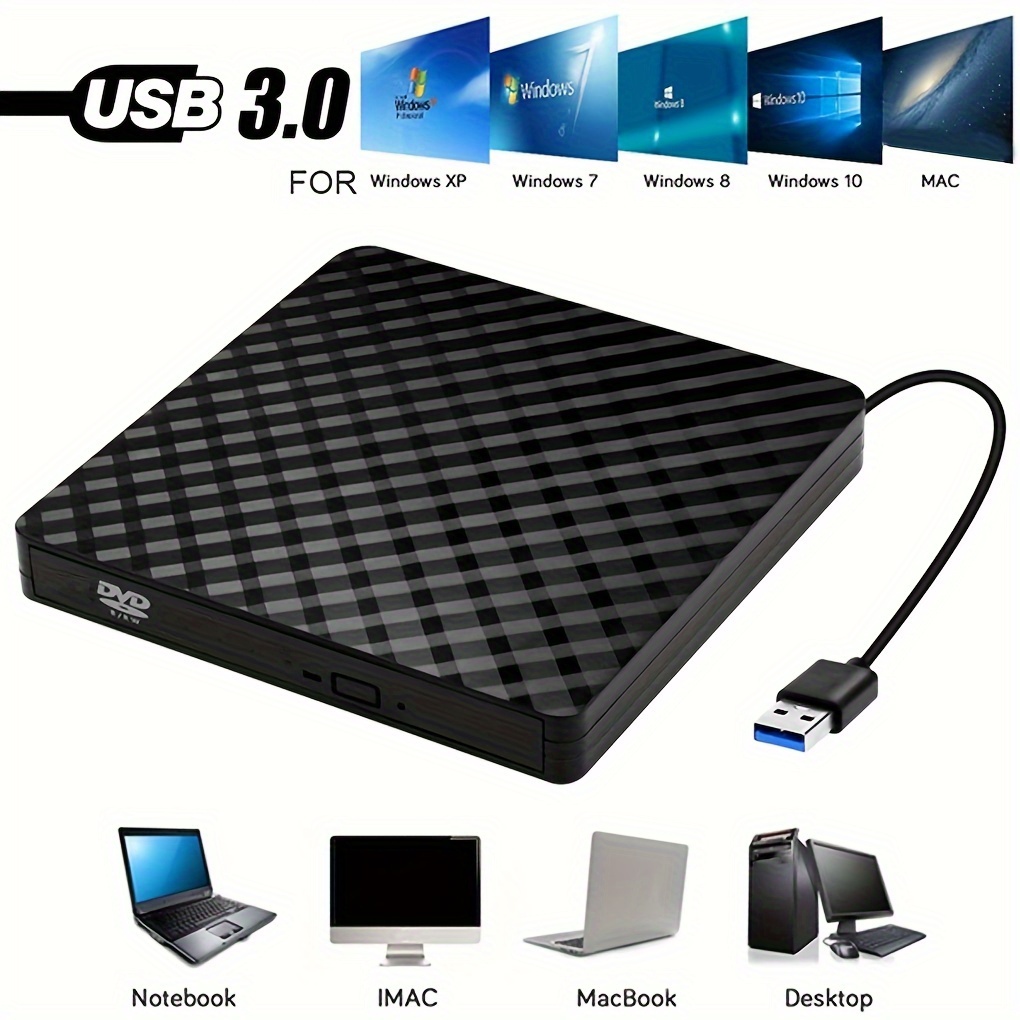 

External Usb3.0 Dvd Rw Cd Burner: Portable Optical Drive For Pc, Laptop, Macbook, Windows & Linux Os