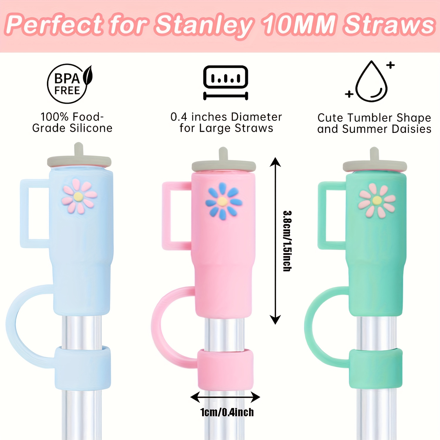 4Pcs 0.4in Diameter Cute Silicone Straw Covers Cap for Stanley Cup