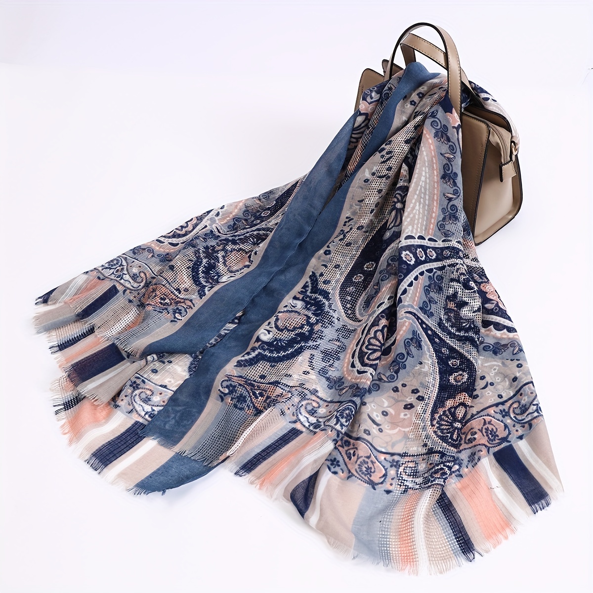 frayed edge paisley print scarf vintage shawl women Temu