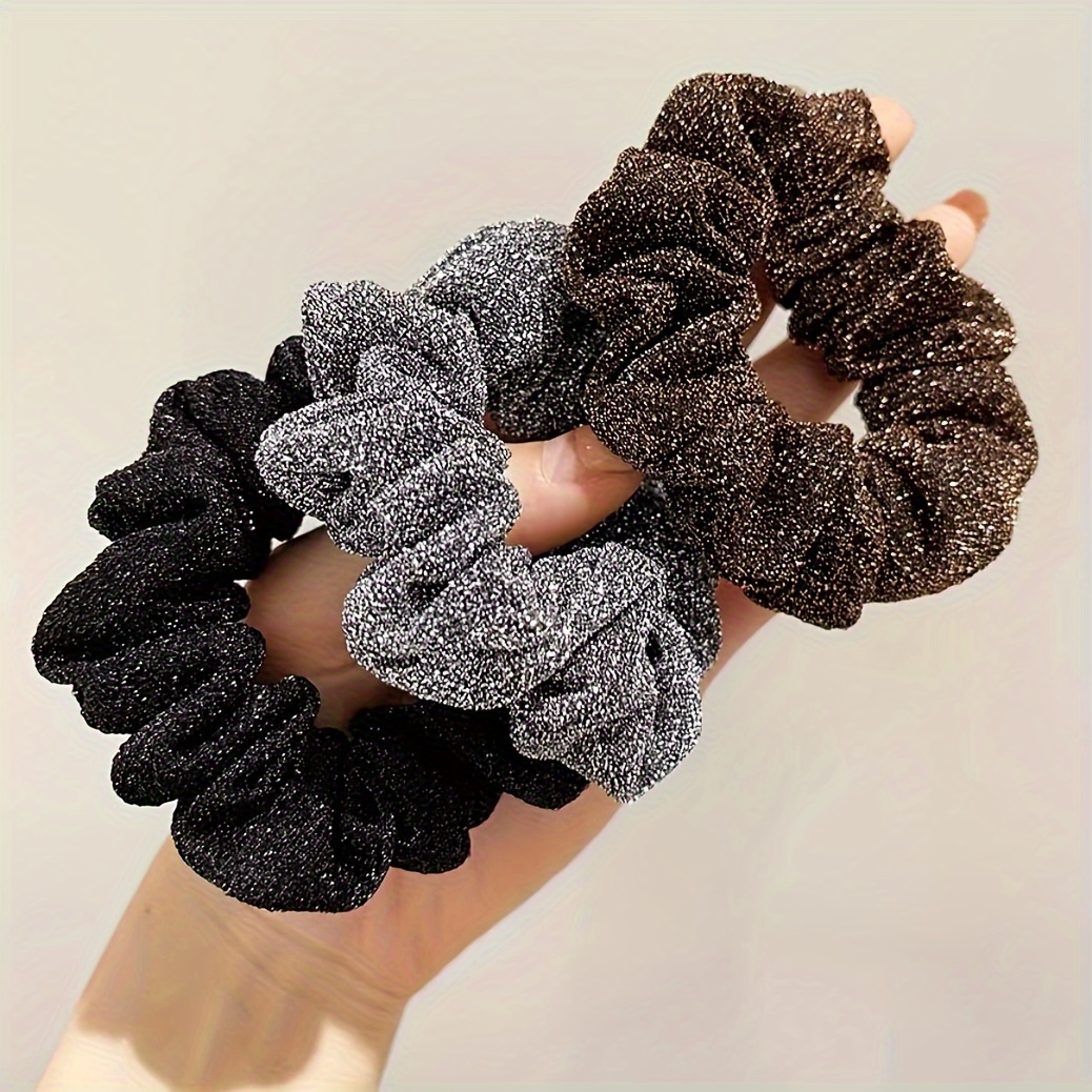 

3 Pcs/set Glitter Scrunchies Simple Style Hair Tie Shiny Hair Ties Ponytail Holders Hair Accessories For Women