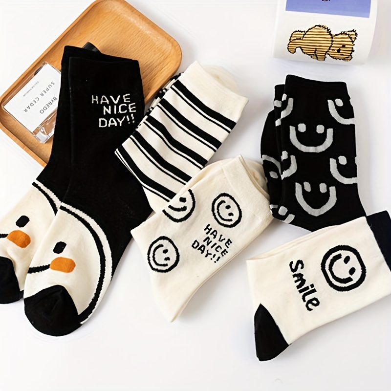 5 Pairs of Black joyful Face Women's Socks