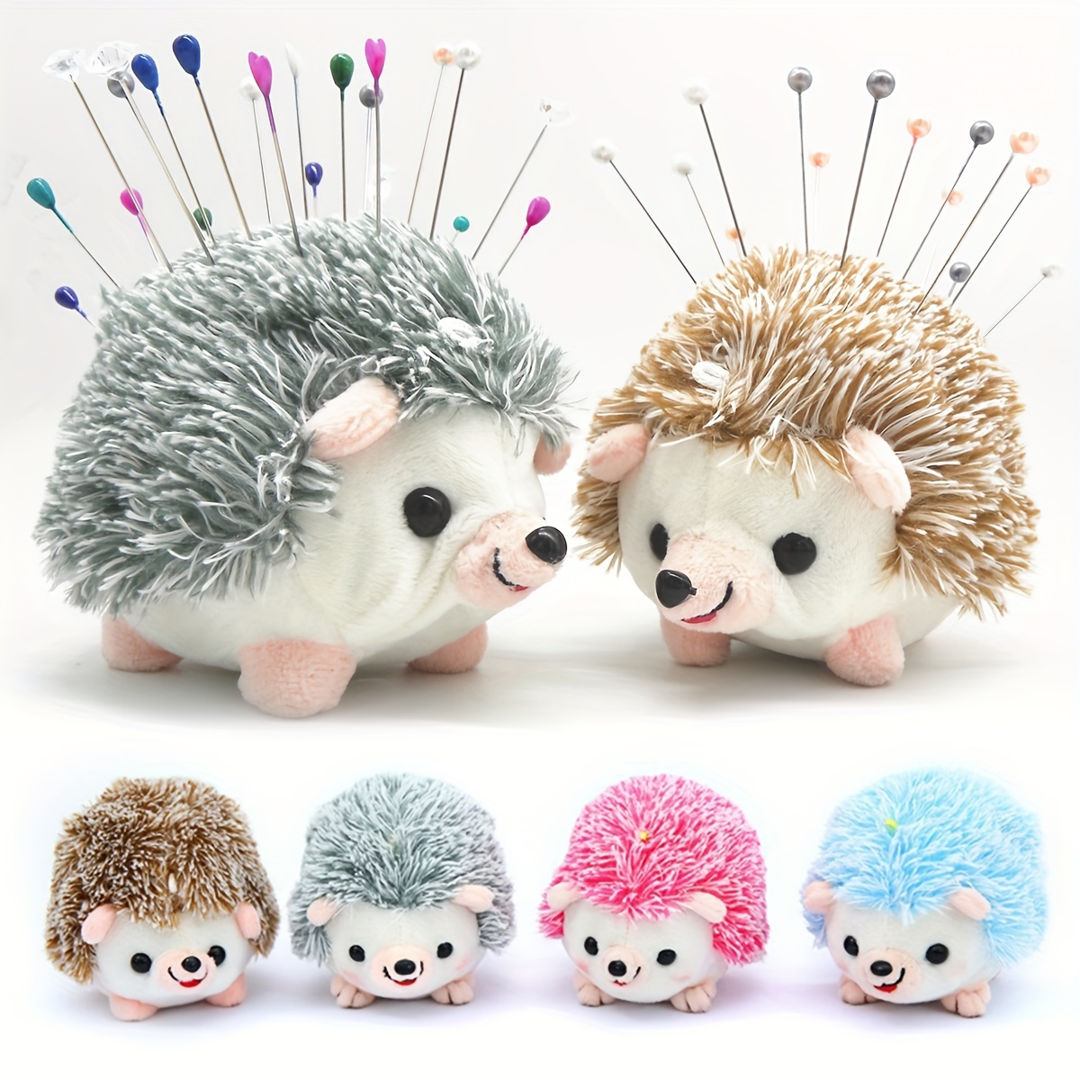 Hedgehog Shape Cute Pin Cushion for Sewing with Pins,250Pcs Pearlized Pins Straight  Pins with Colored Heads for Quilting