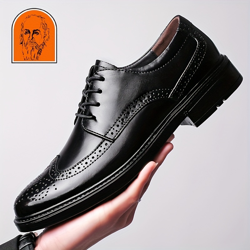 

Men's Derby Shoes, Brogue Wingtip Lace-up Front Dress Shoes For Men, Business Formal Wedding Black Tie Optional Events