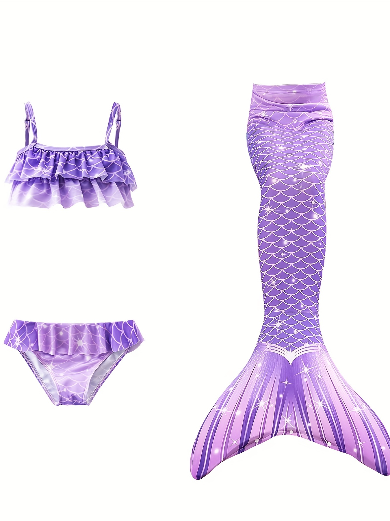 Girl's Mermaid Swimsuit Bikini Set Mermaid Tail Glitter Fish - Temu