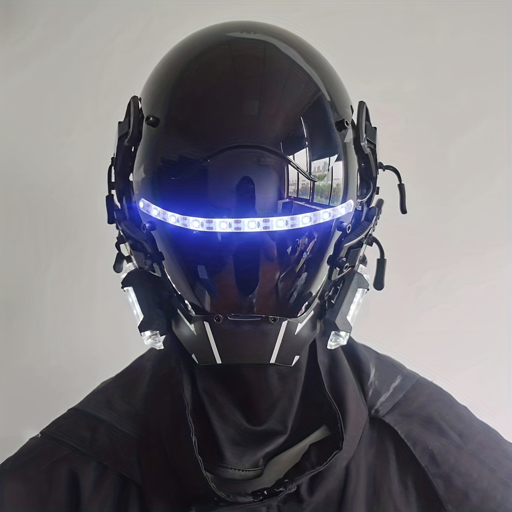 New White Light LED Light-emitting Mask Change Face Cyberpunk Mask Helmet  Mechanical Technology Sense Full Face Halloween Headgear Adult Party Masks