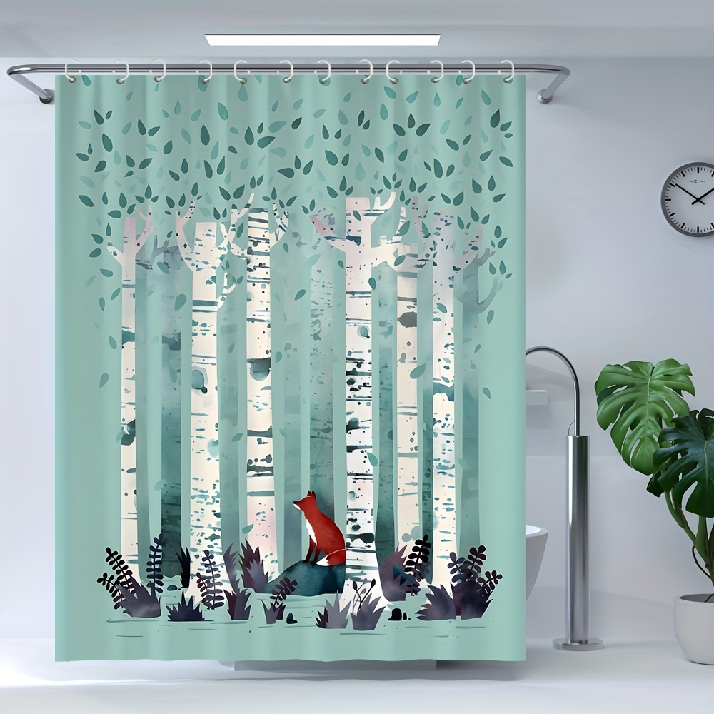 Fox Tree Print Shower Curtain Water resistant Bathroom - Temu