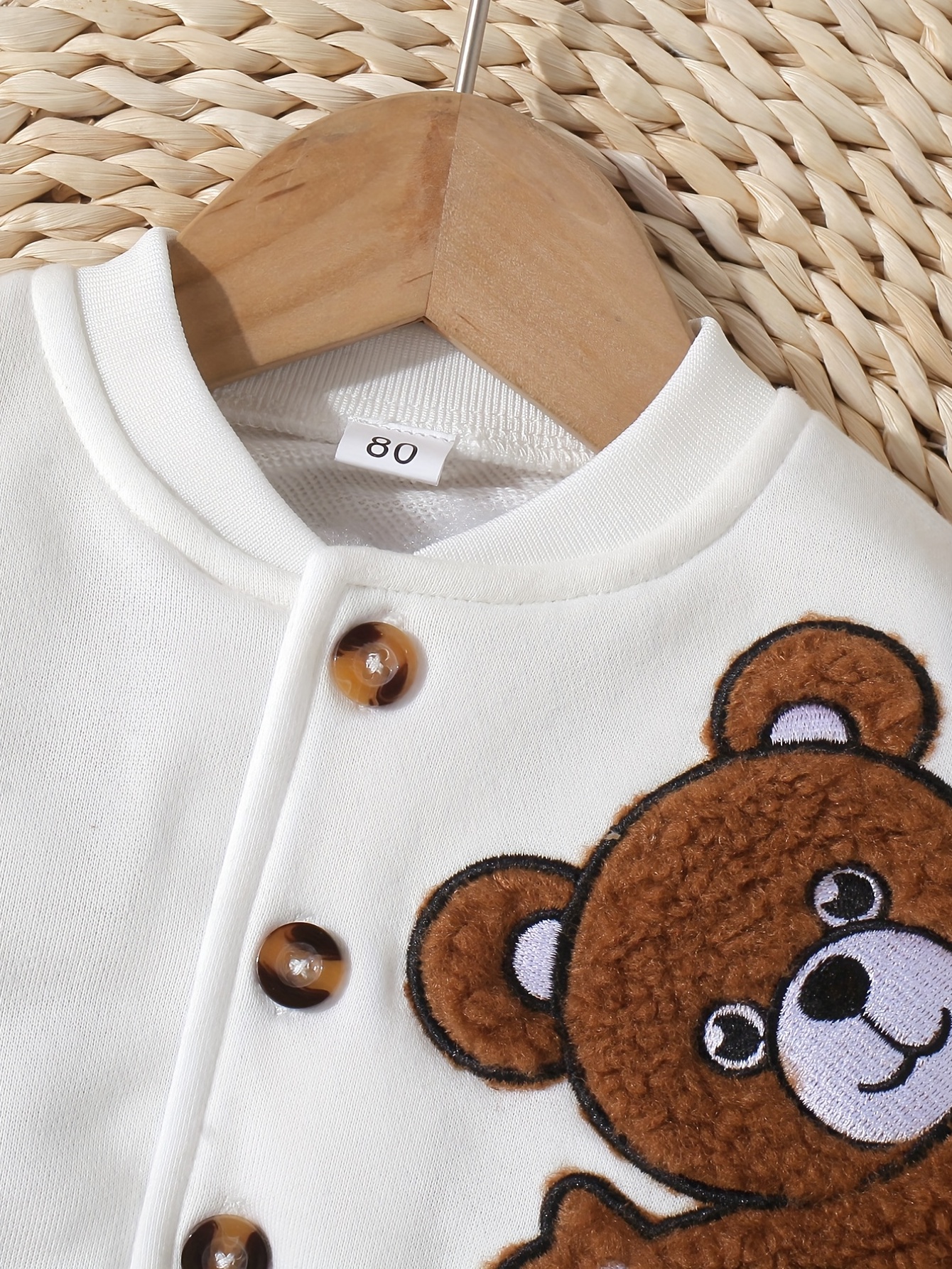 baby adorable bear embroidered jacket kids single breasted long sleeve trendy coat details 4