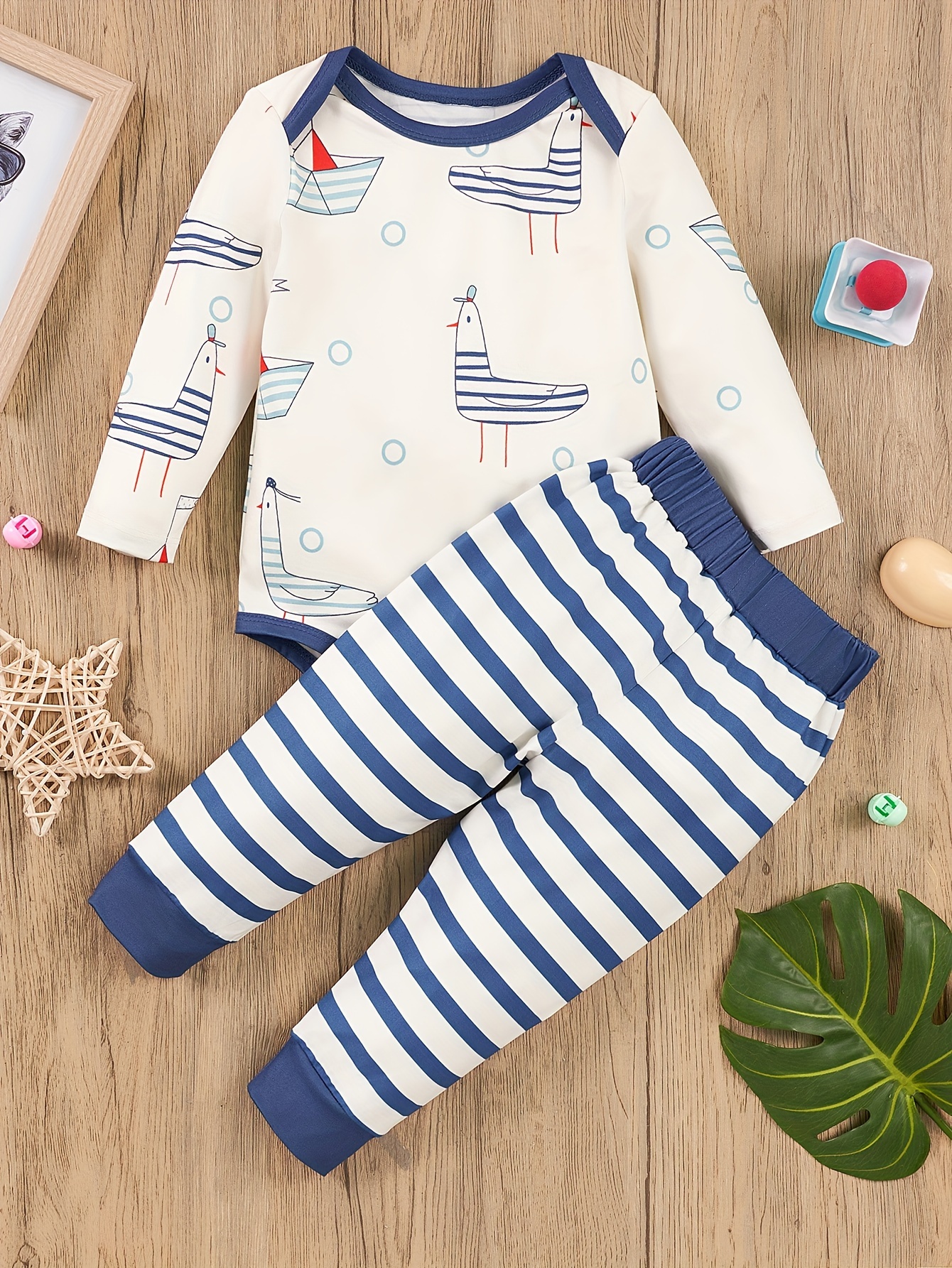 2pcs Baby's Casual Ribbed Bodysuit Set, Cute Onesie & Pants, Baby Boy's  Clothing, As Gift