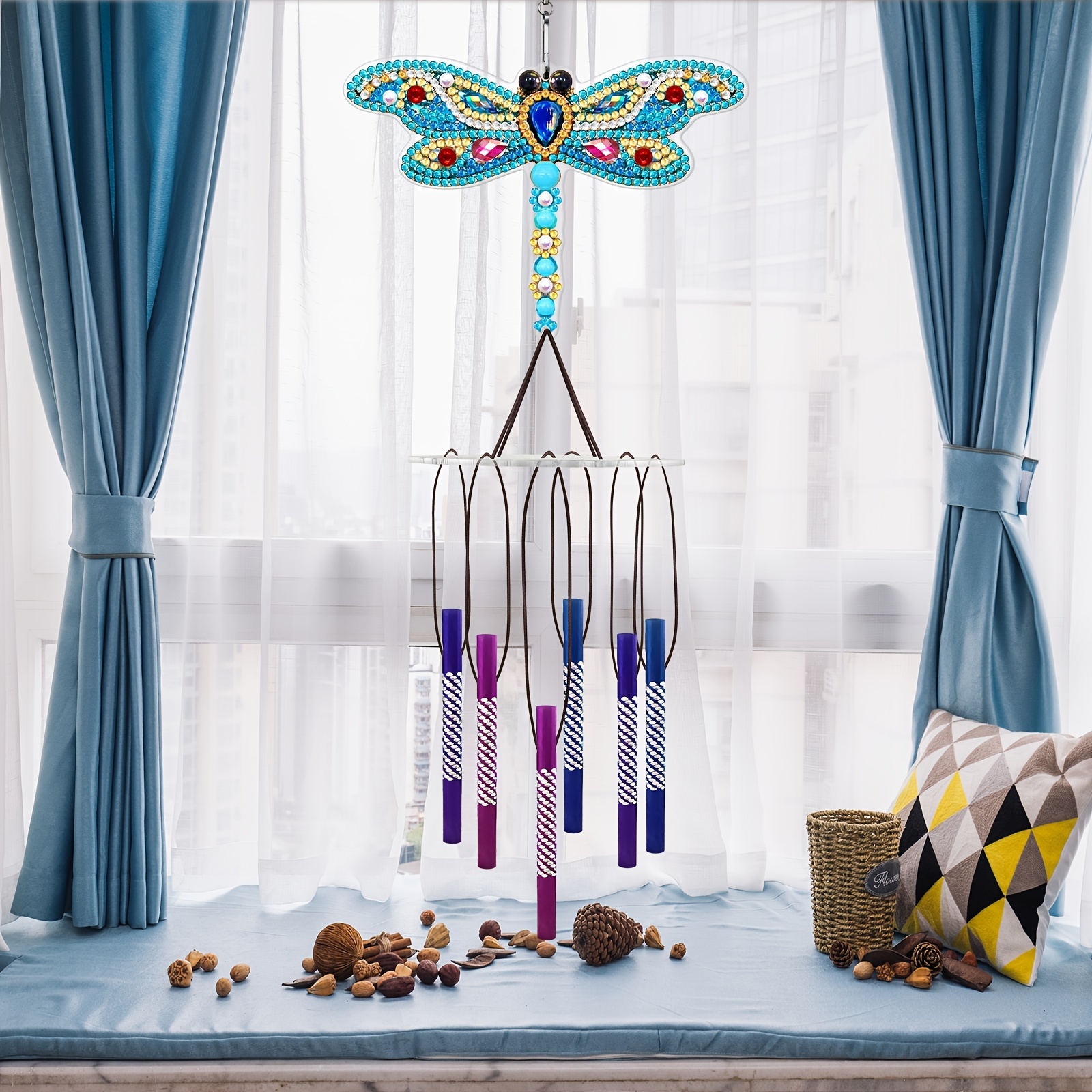 5d Diy Diamond Painting Wind Chime Pendant Dragonfly - Temu