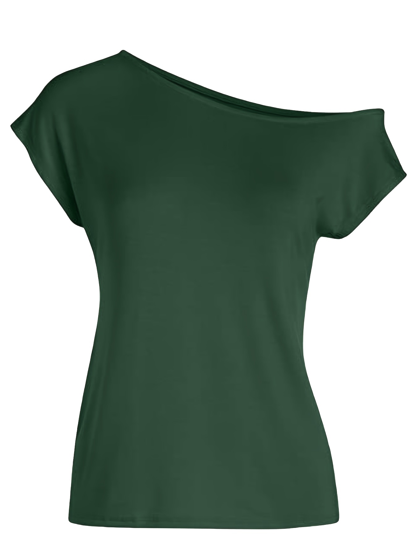 Solid Slanted Shoulder Short Sleeve T shirt Asymmetrical - Temu