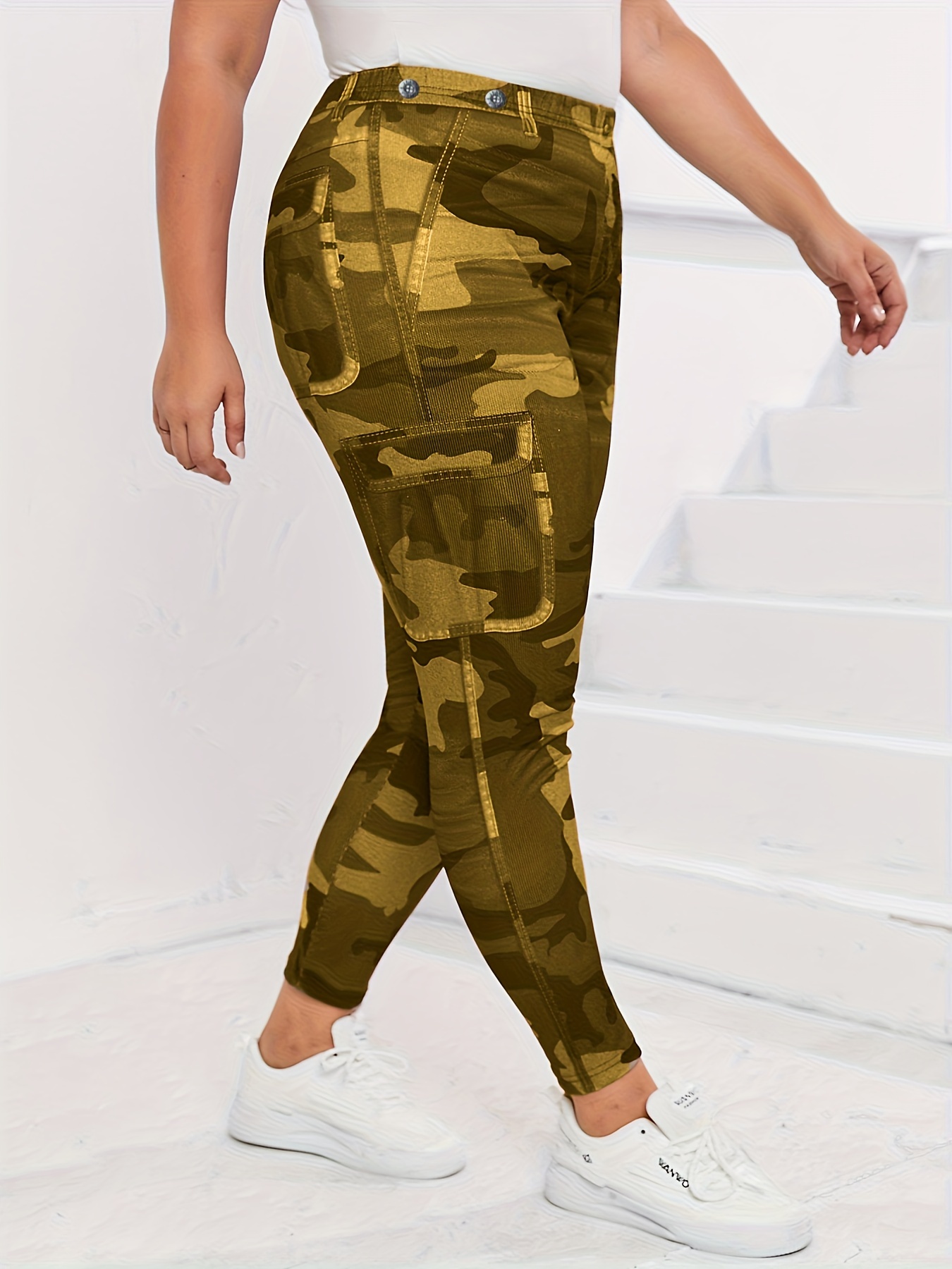 Plus Size Casual Leggings Women's Plus Camo Print Faux - Temu