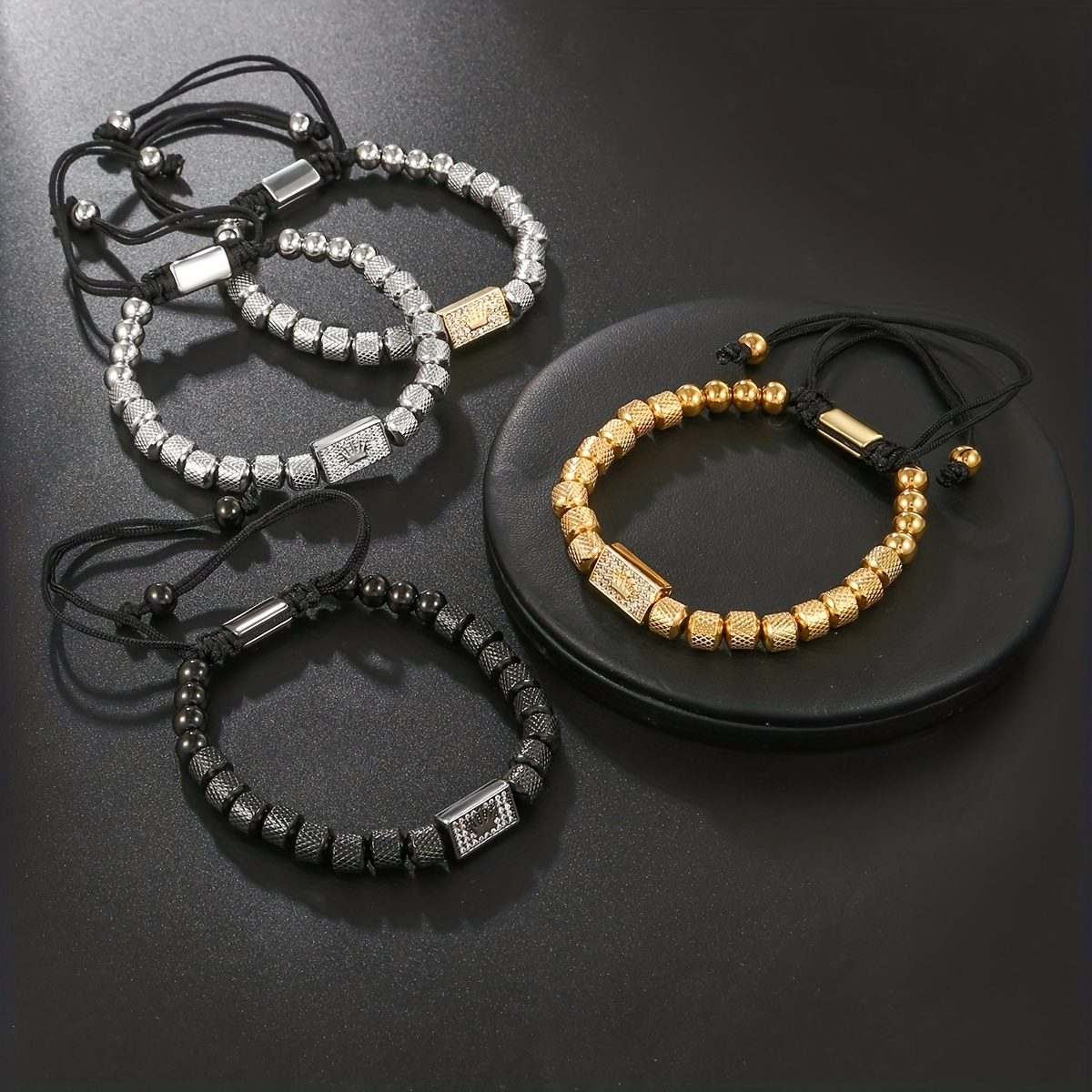 Men's Black String Bracelet with Adjustable Gold Lock
