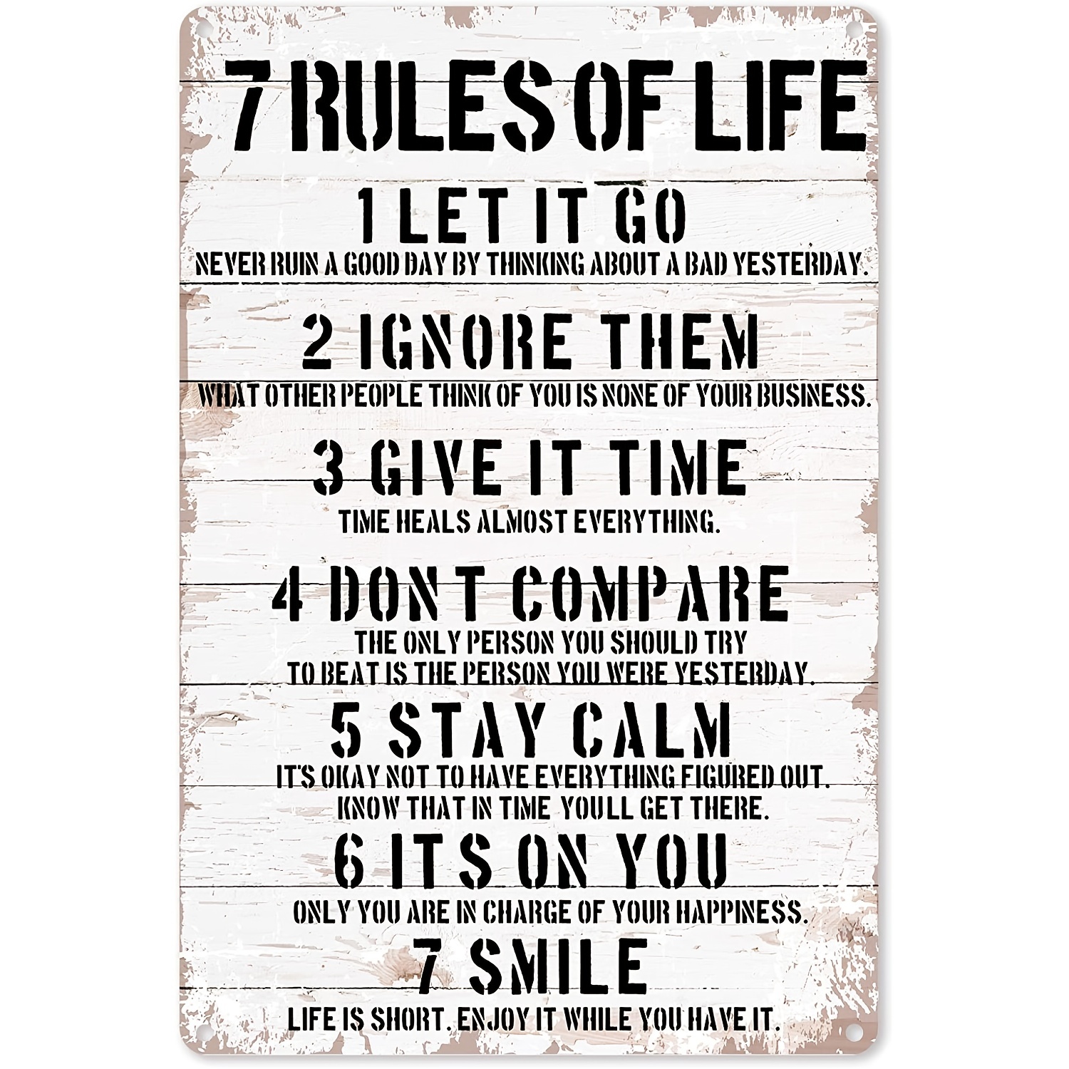 1pc 7 rules of life motivational quote metal tin sign vintage wall decor for office home classroom perfect birthday thanksgiving christmas gift 0