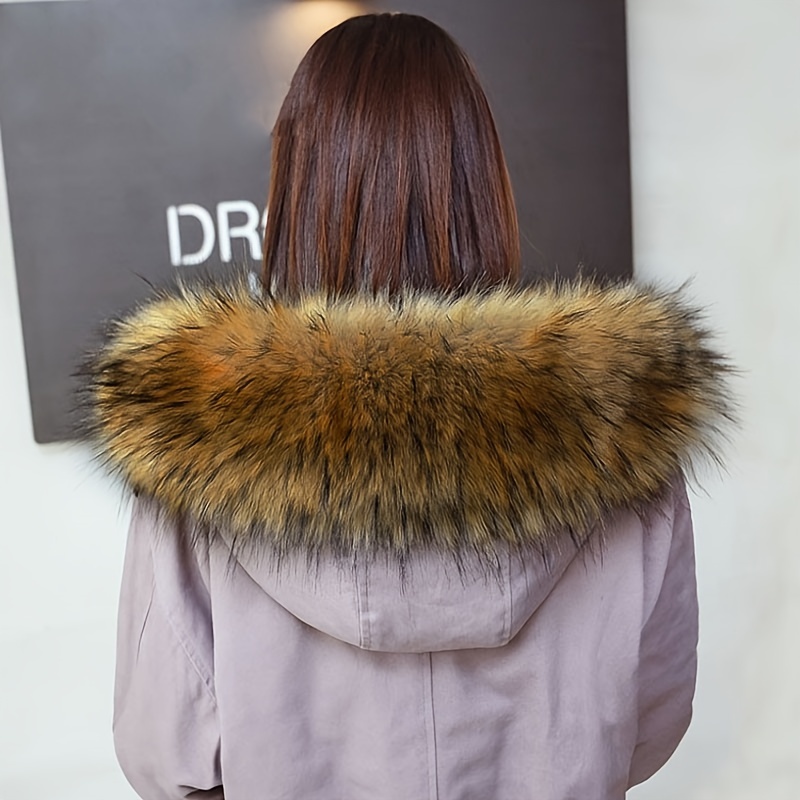 Beige Faux Fur Trim Collar Hood Replacement Detachable Furry - Temu