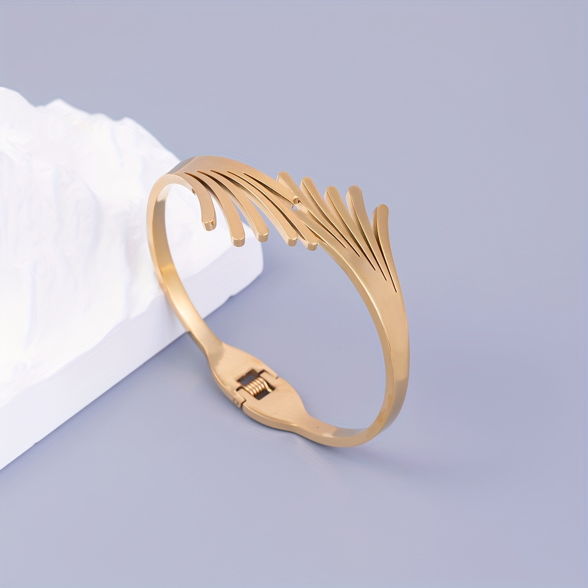 Hollow Golden Versatile Double Wings Stainless Steel Bangle - Temu Canada