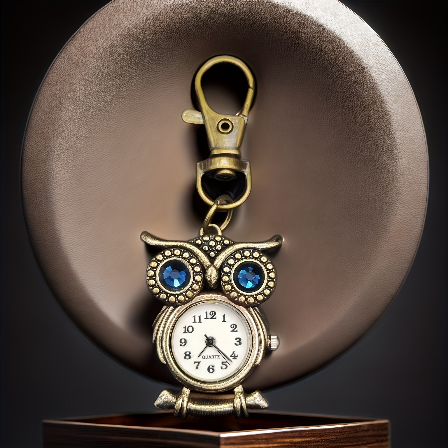 vintage noble owl keychain watch hanging quartz watch creative gift for men and women details 0