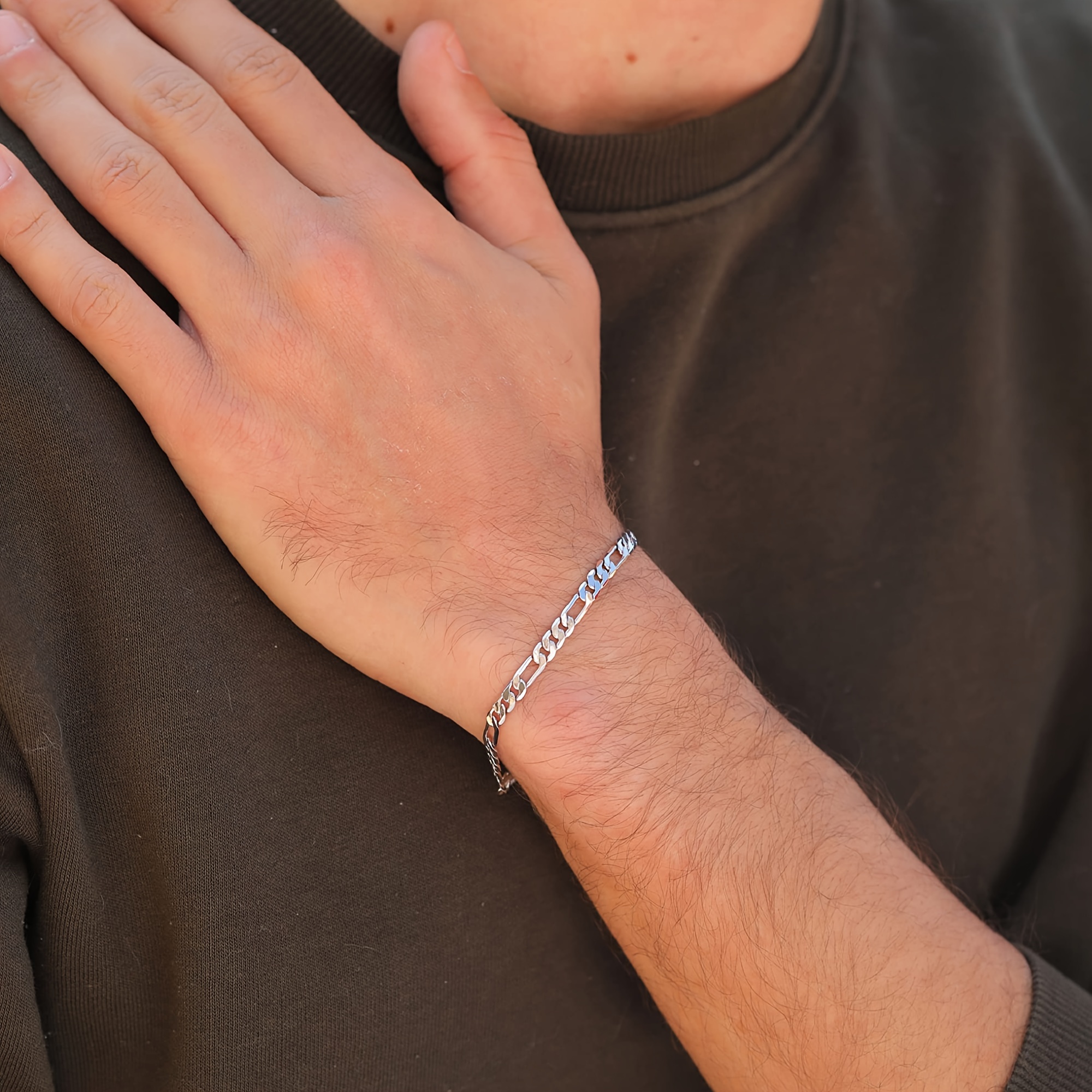 Silvery Bracelet Chain Bracelet Men Women - Temu