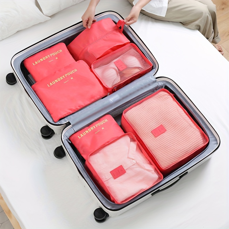 Portable Travel Storage Bag, Simple Luggage Organizer With Zipper Clothes  Storage Bag,Travel Organizer Set,Packing Cube Set,Suitcase Storage Bag Set, Travel Storage Set With Shoe Toiletry and Laundry Bags School Supplies Room  Decor Bedroom