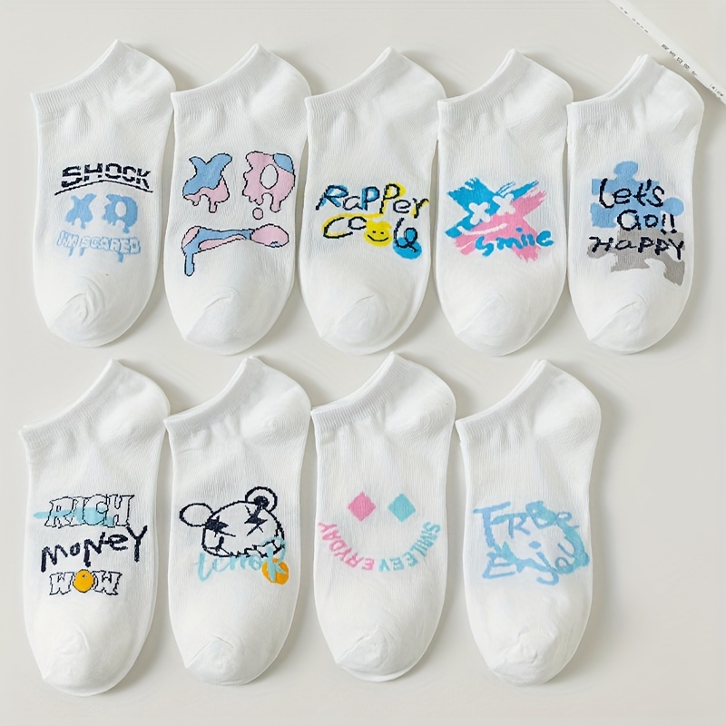 Image of 9-pack Women's Thin Low-cut Ankle Socks, Trendy Invisible Socks With Cute Versatile Colorful Prints