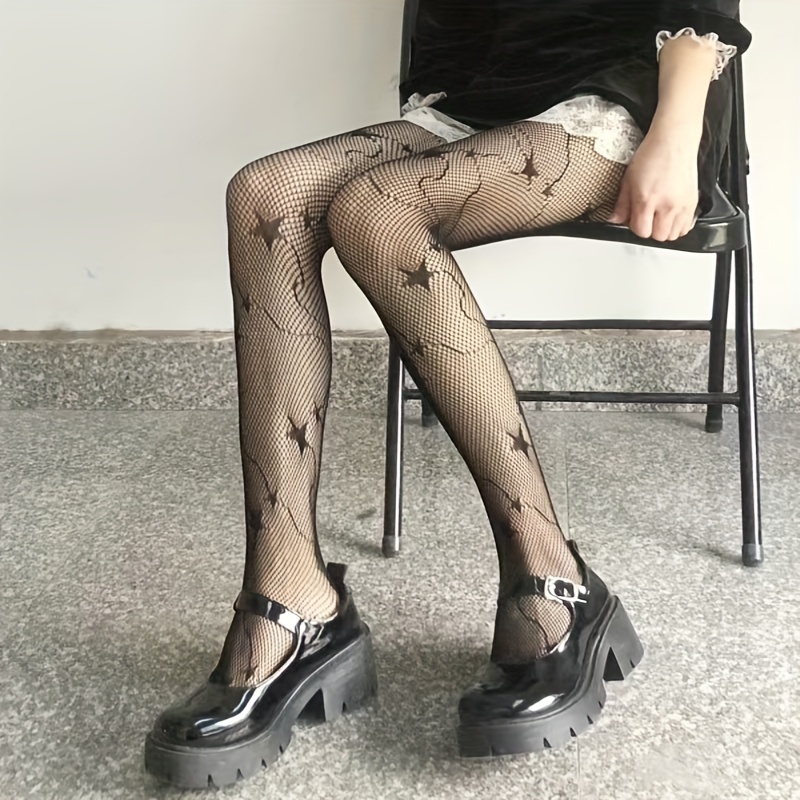 E-Laurels Women Sexy Lace Patterned Tights Fishnet Floral Stockings Small  Hole Pattern Leggings Net Pantyhose Black