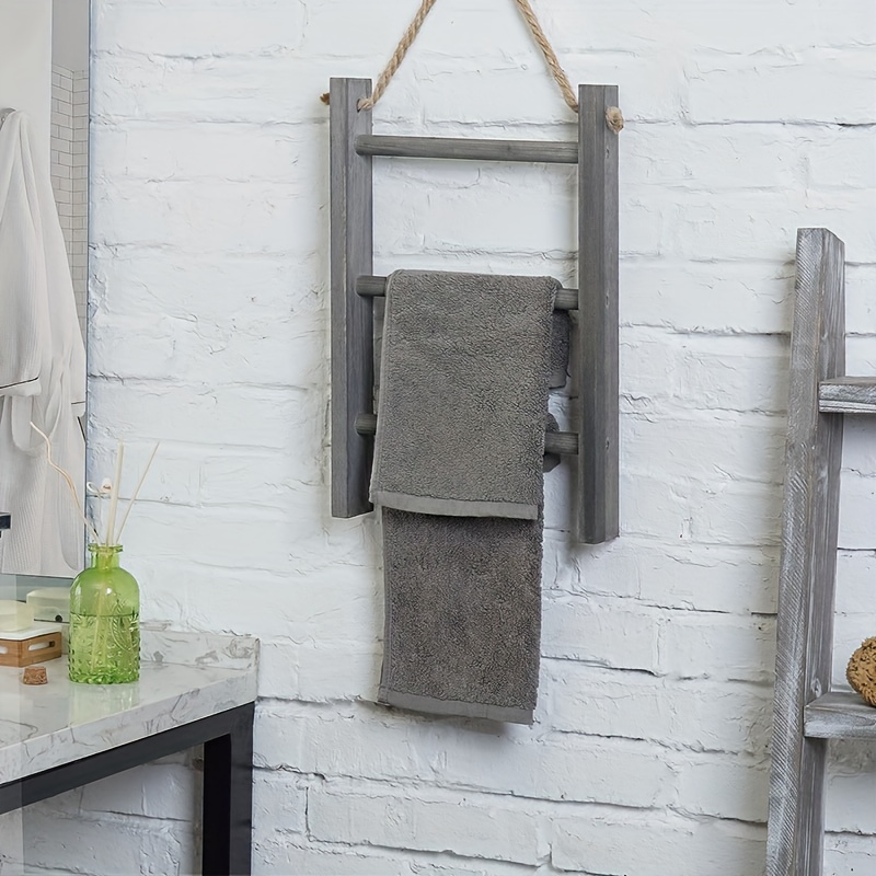 Toalleros de pared con estante de madera y 3 ganchos, toallero para  decoración de pared de baño pequeño, almacenamiento de toallas de baño para