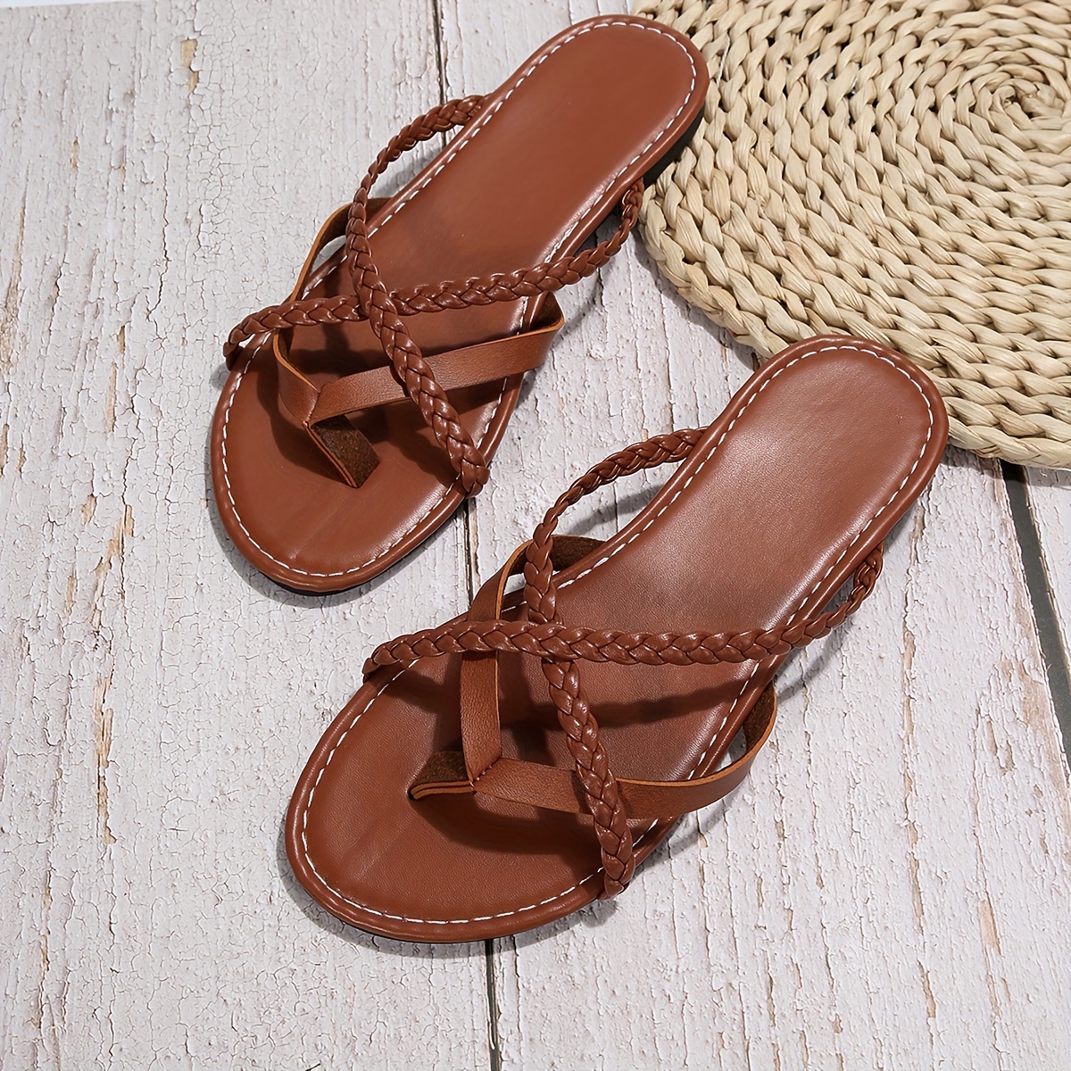 Women's Braided Cross Strap Slide Sandals Flat Summer Shoes