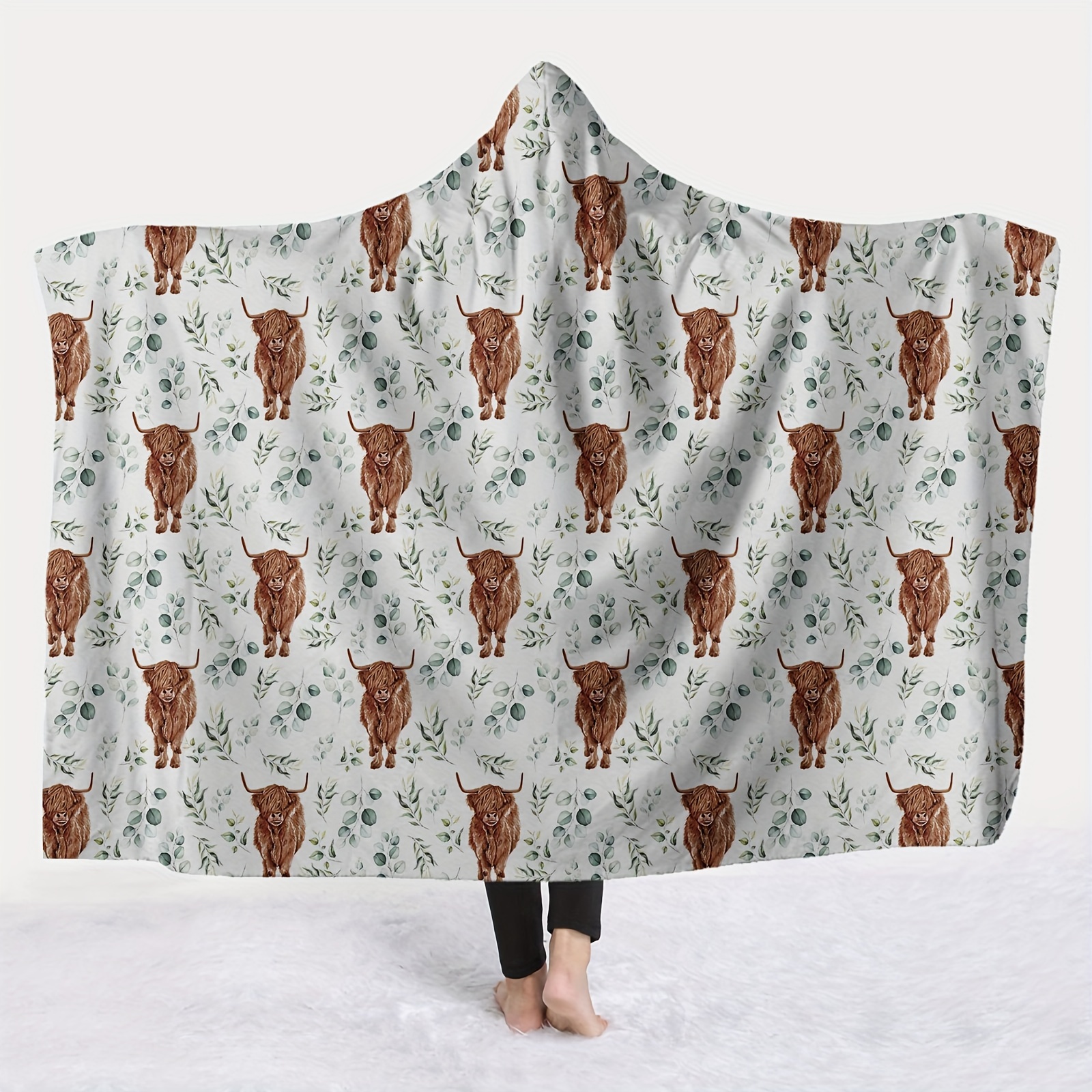 Highland Cow Hooded Blanket Thick Nap Wearable Blanket Magic - Temu
