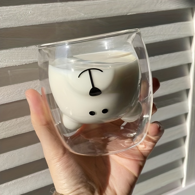 3D Bear Creative Transparent Heat-resistant Double Glass Cup Coffee Mug  Milk Juice Teacup with Handle Christmas Kids Gift - AliExpress