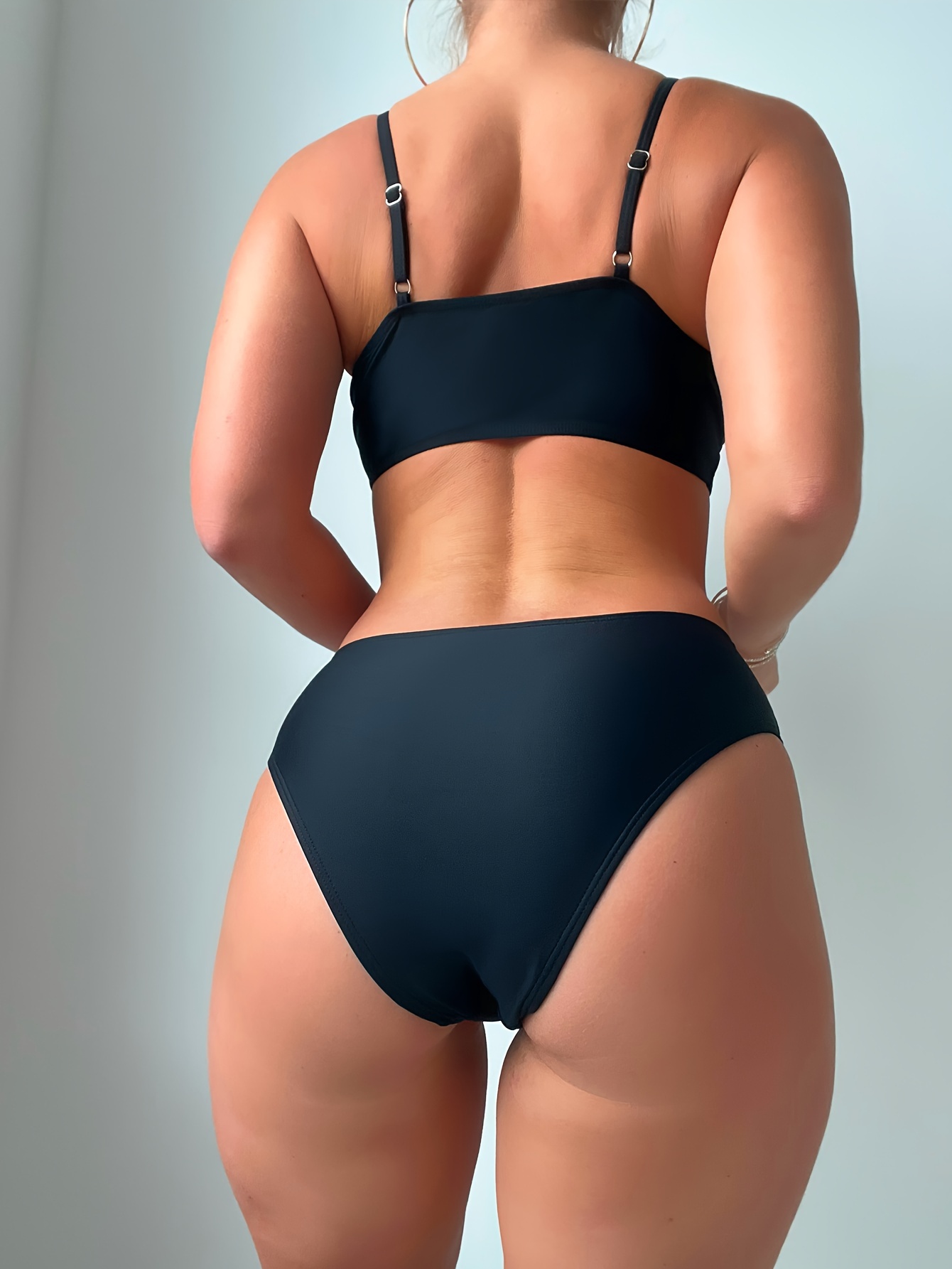 Conjunto Bikini 2 Piezas Ahuecado Negro Liso Trajes Baño - Temu