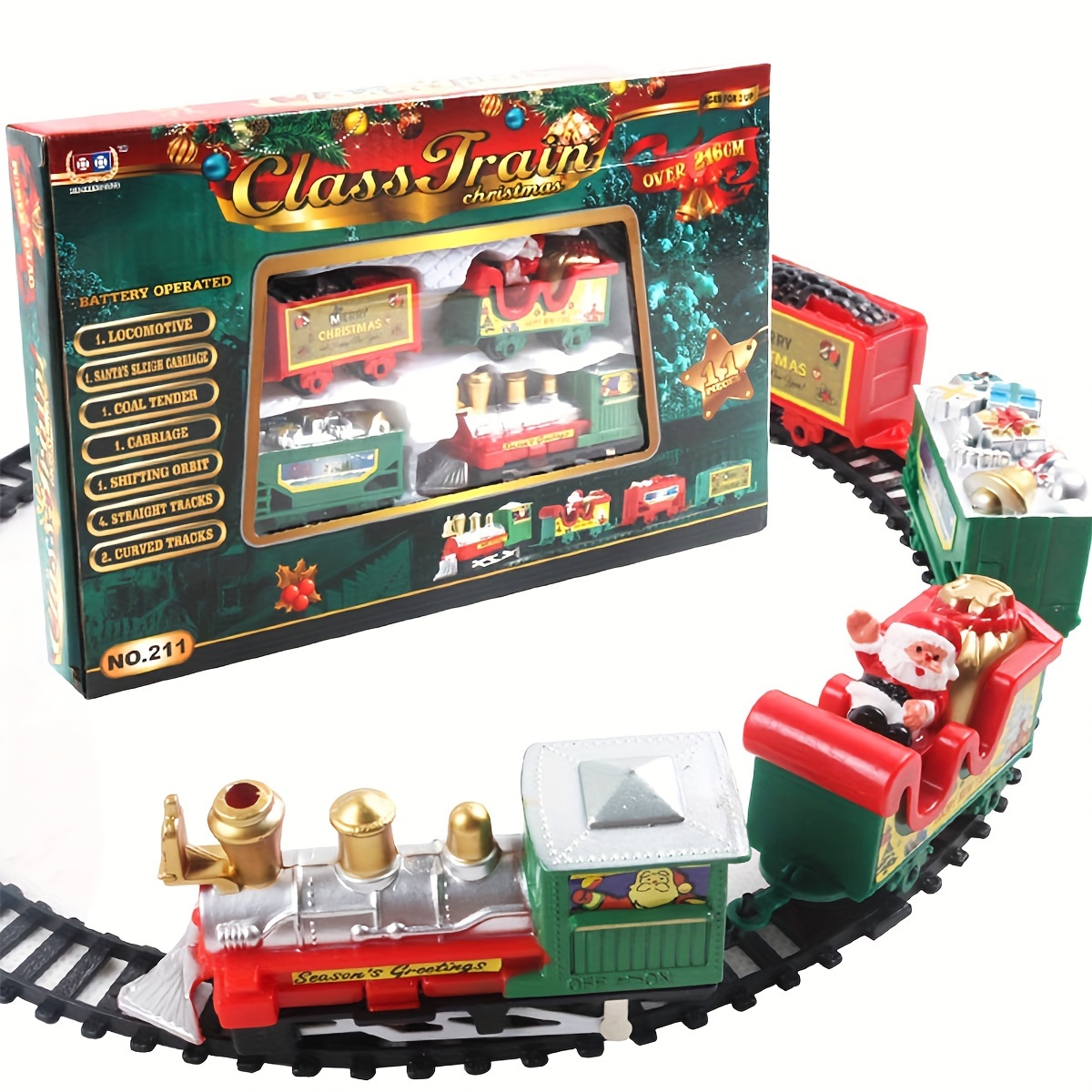 Train électrique de Noël - Son et Lumière - Décoration de Noël Train avec  Wagon animés et Rails Sapin père Noel