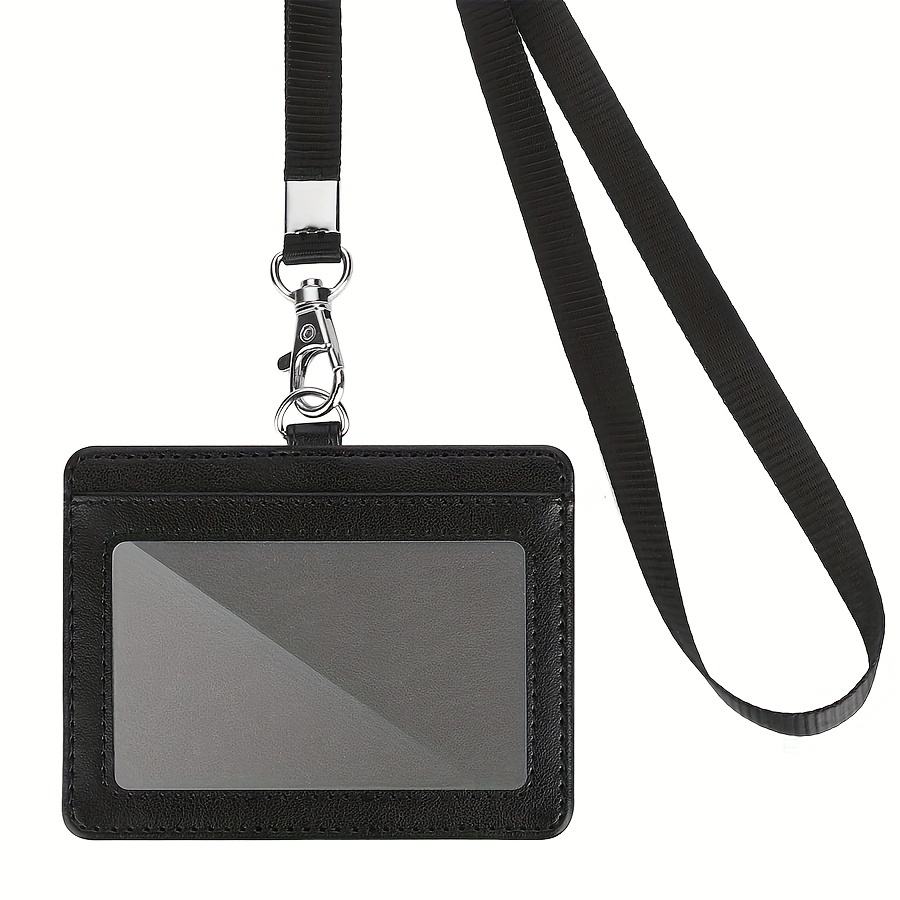 PU Leather ID Badge Card Holder With Lanyard ID Badge Holder With  Detachable Neck Lanyard Clear ID Window Card Holder For Teacher Nurse  Employees