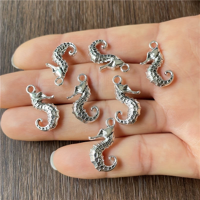 10pcs 23x11mm Seahorse Creative Charms Ancient Silvery Ocean Creature Pendant DIY Handmade Earrings Necklace Bracelet Keychain Bag Clothing Charms