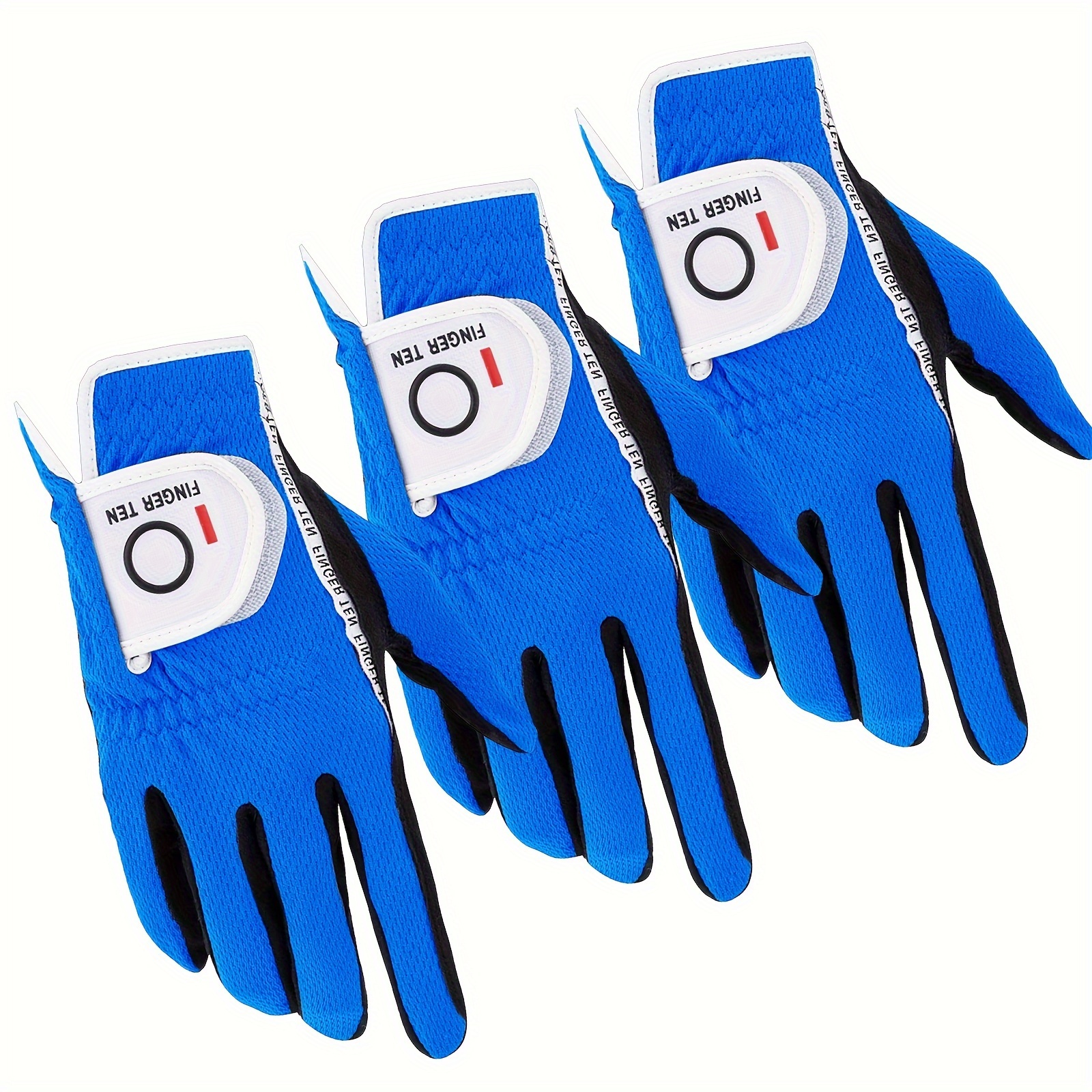 3 pack men's golf gloves for right left handed golfer, all weather performance, s/m/l/xl/xxl blue worn on left hand s 0